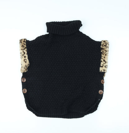 Aspen Girls Black Roll Neck Vest, 11-12 Years, Animal Print