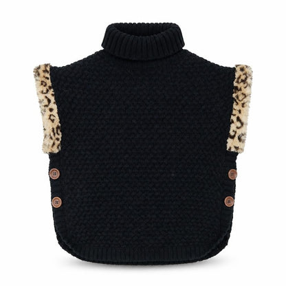 Aspen Girls Black Roll Neck Vest, 11-12 Years, Animal Print