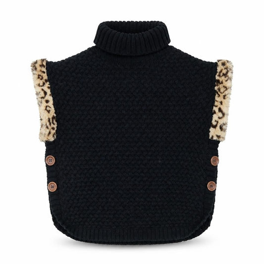 Aspen Girls Black Roll Neck Vest, 11-12 Years, Animal Print