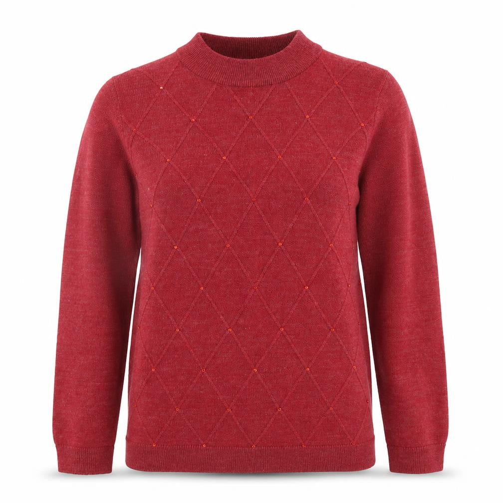 Honor Millburn Women's Red Beaded Mock Neck Jumper