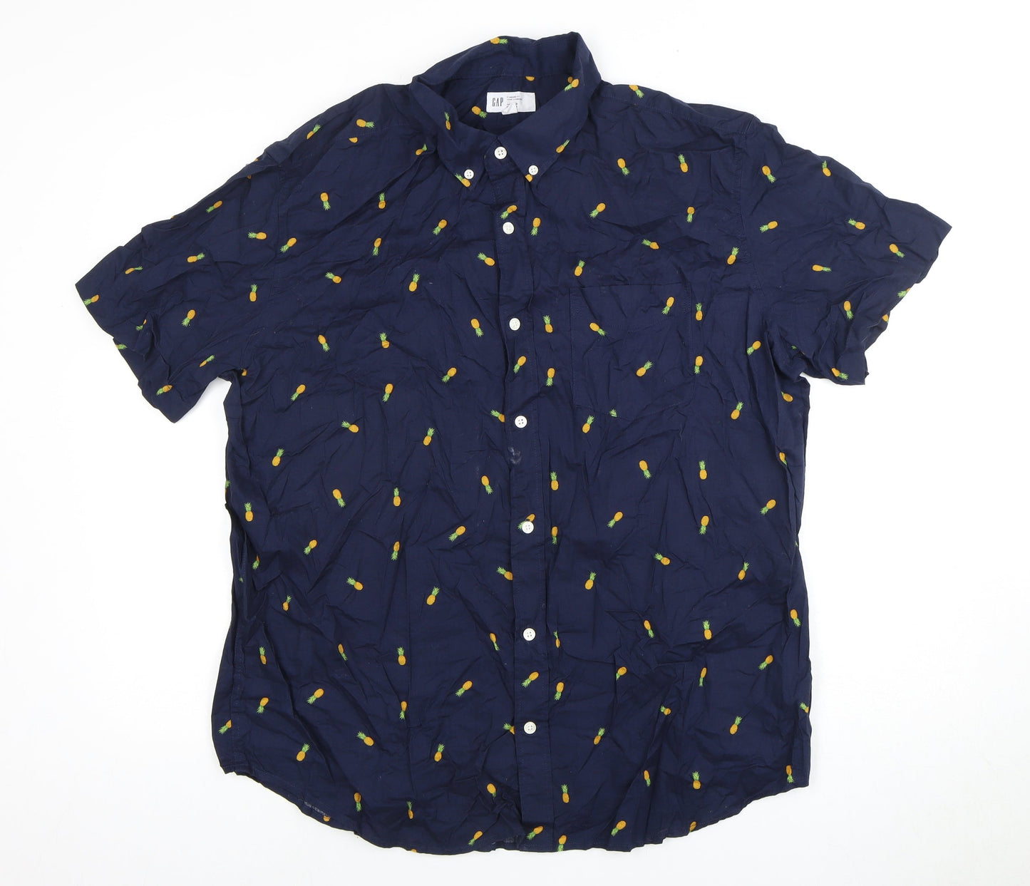 GAP Men's Blue XL Pineapple Print Short Sleeve Shirt