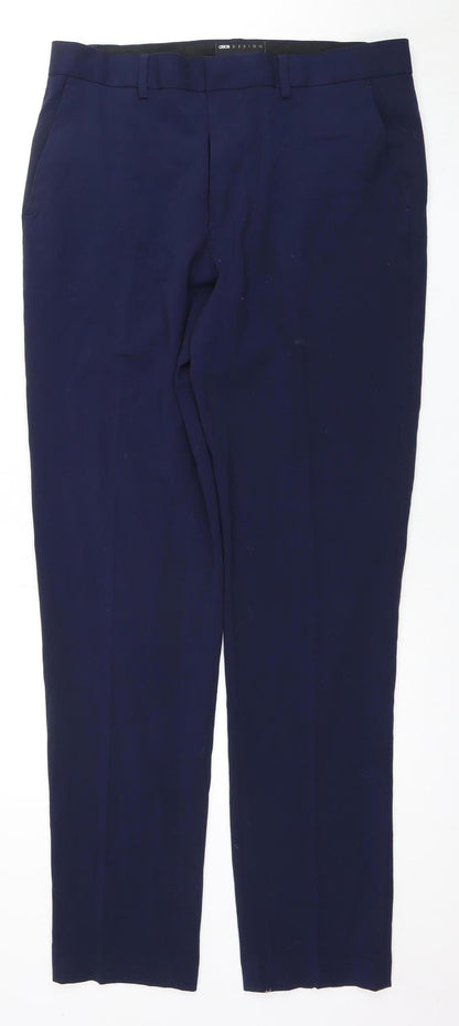 Back view of ASOS Men's Blue Trousers, Polyester Blend, Regular Fit 34"W 34"L