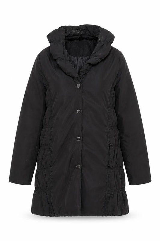 Damart Women's Black Mid-Length Hooded Coat - Size 12