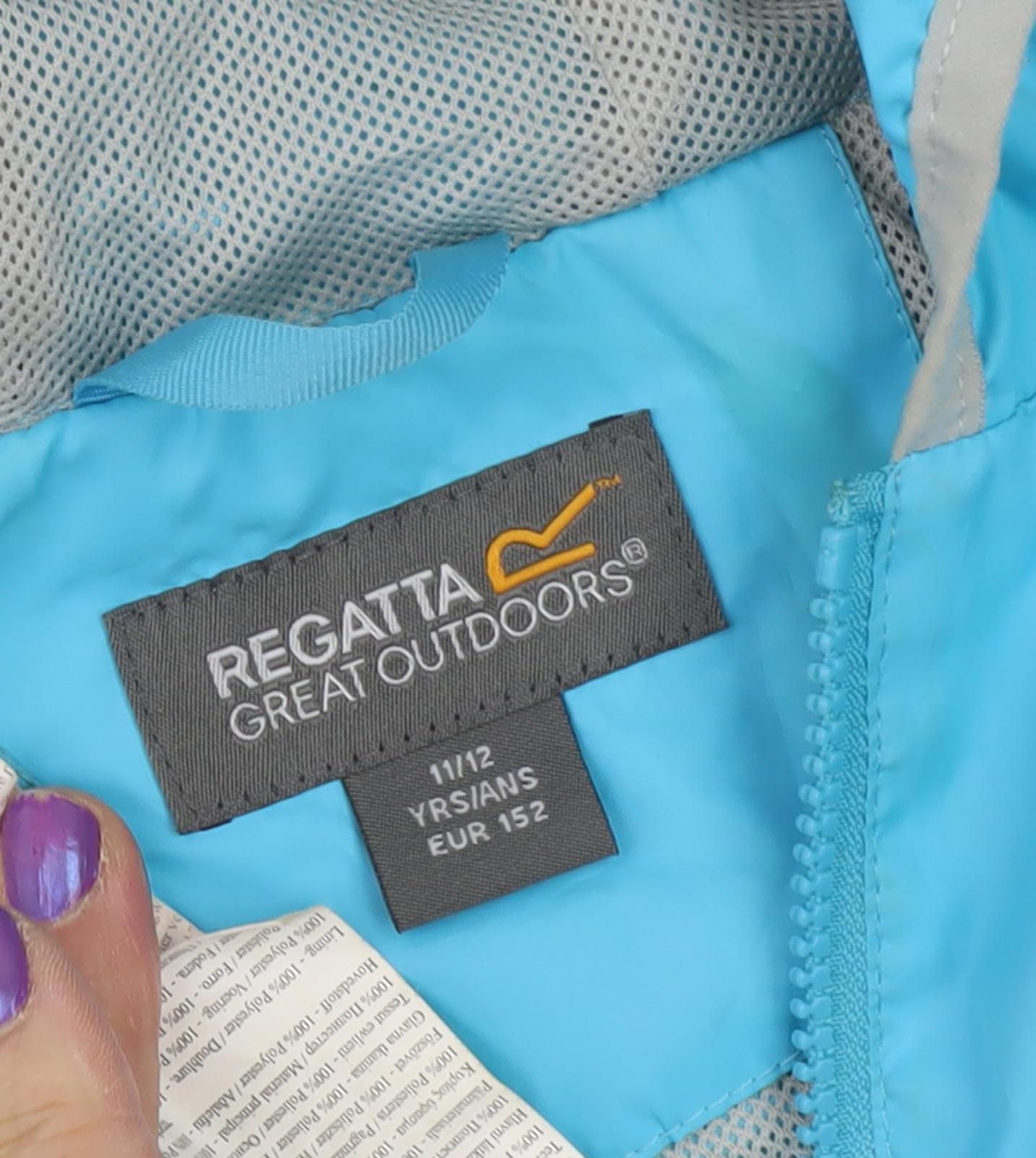 Regatta Girls Blue Rain Coat 11-12 Years Hooded Lined Casual