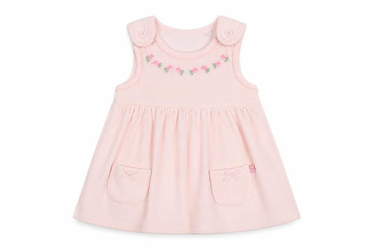 Front view of Jasper Conran girls’ pink floral pinafore dress 0-3m