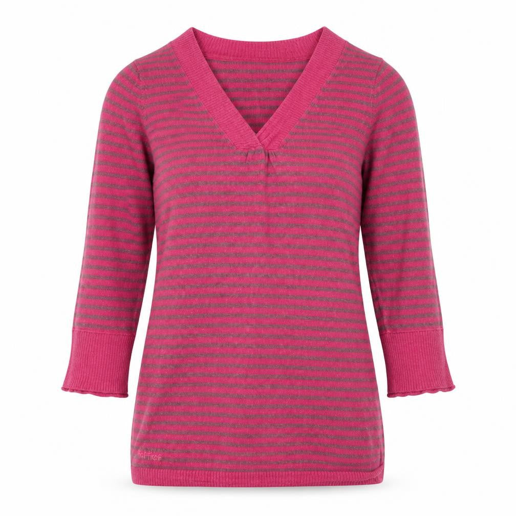 Fat Face Women's Pink V-Neck Striped Pullover Jumper