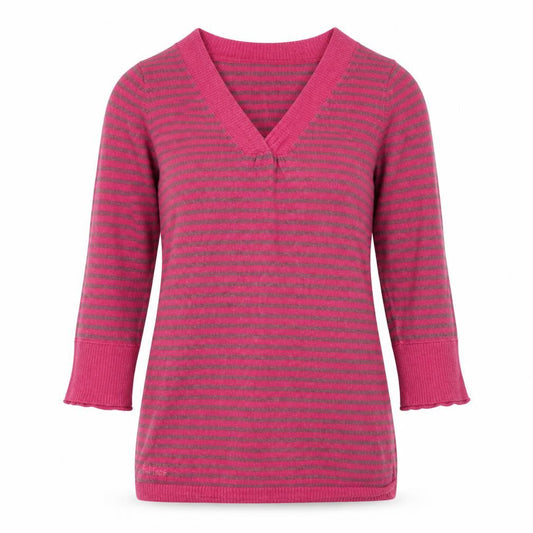 FatFace Women's Pink V-Neck Striped Pullover Jumper