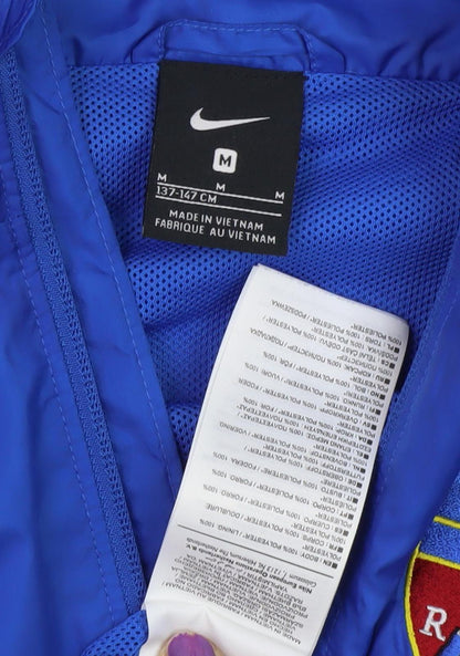 Close-up detail of Nike boys’ blue basic jacket m - gym & training activewear