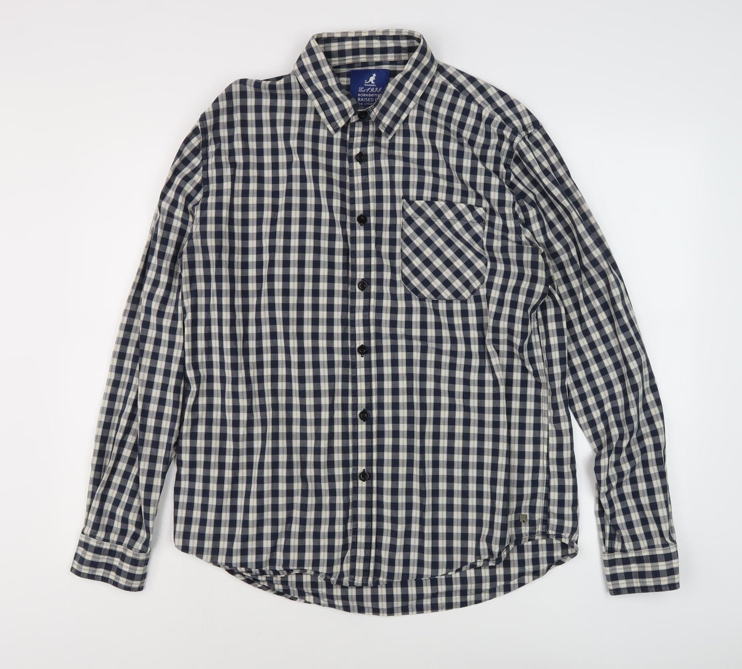 Kangol Men's Blue Check Button-Up Shirt L