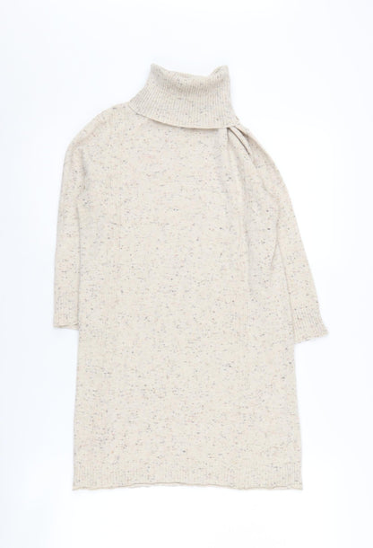 Mango Women's Beige Tunic Jumper, Size 10, Roll Neck