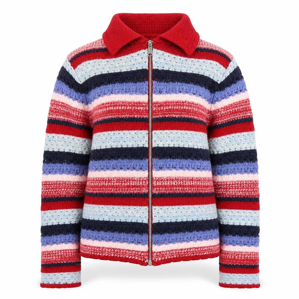 Benetton Girls Multicoloured Striped Full Zip Wool Jumper, Size 8
