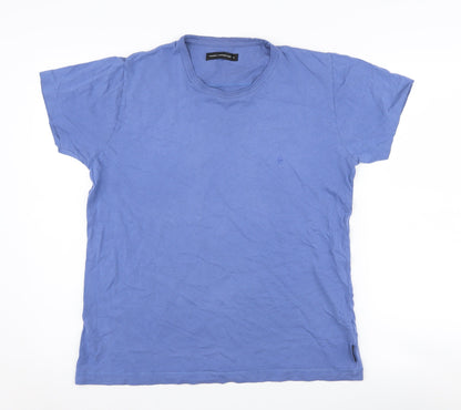 Additional front view of French Connection Men Blue T-Shirt, Medium, Crew Neck Classic