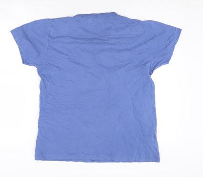 Back view of French Connection Men Blue T-Shirt, Medium, Crew Neck Classic
