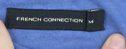 Brand and care label for French Connection Men Blue T-Shirt, Medium, Crew Neck Classic