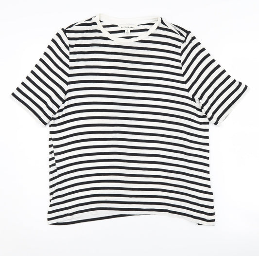 Marks & Spencer Women's Black Striped T-Shirt Size 10