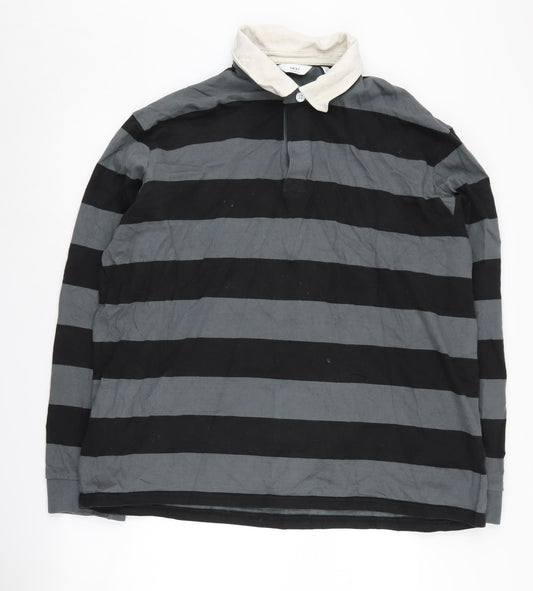 NEXT Men's Black Striped Polo XL Cotton