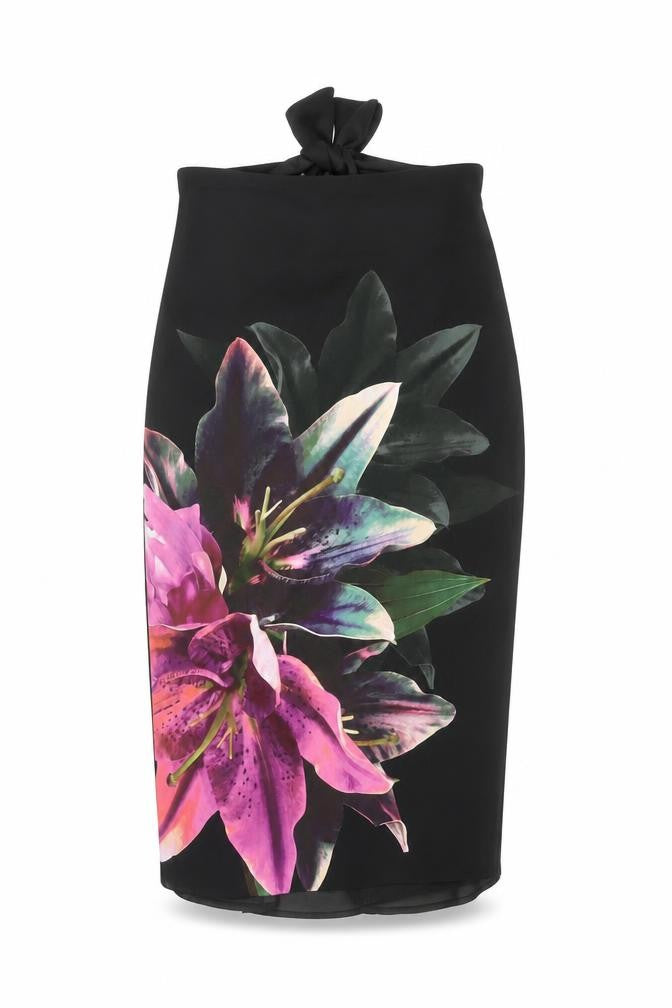 Oasis Women's Black Tulip Skirt Size 8 Floral Bow