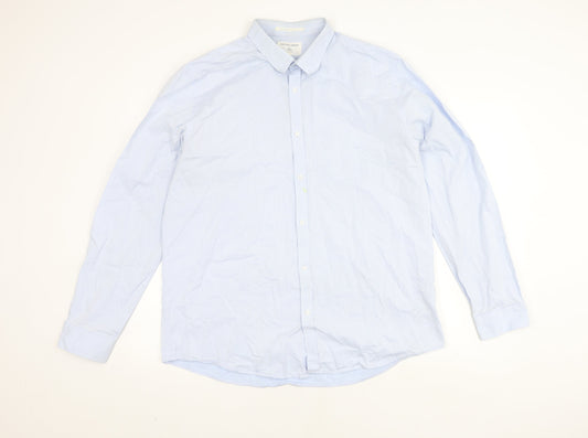 Racing Green Men's Blue Cotton Button-Up Shirt 17.5