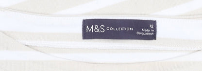 Marks & Spencer Women's Beige Striped Top, Size 12