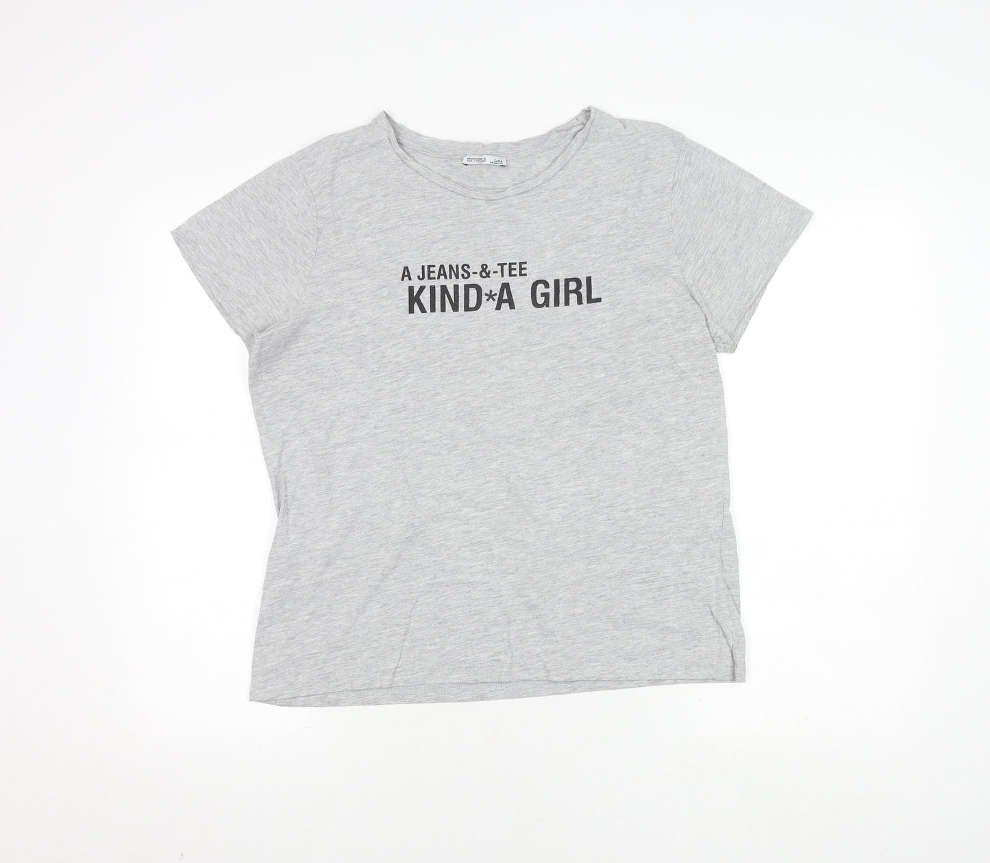 Zara Women's Grey Printed T-Shirt, Size 10