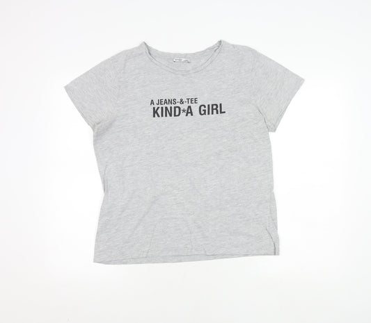 Zara Women's Grey Printed T-Shirt, Size 10