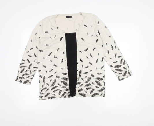 M&Co Women's Ivory Feather Print Cardigan 14