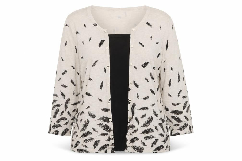 M&Co Women's Ivory Feather Print Cardigan 14