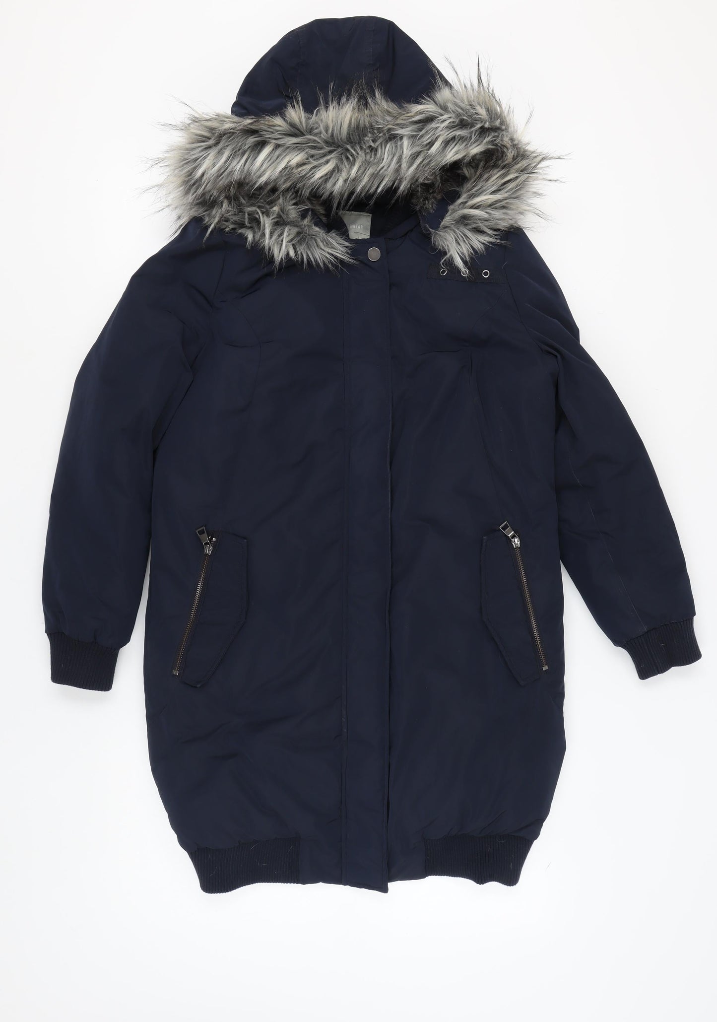 Next Women's Blue Parka Coat with Fur Trim, Size 10