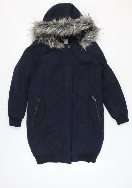 Next Women's Blue Parka Coat with Fur Trim, Size 10