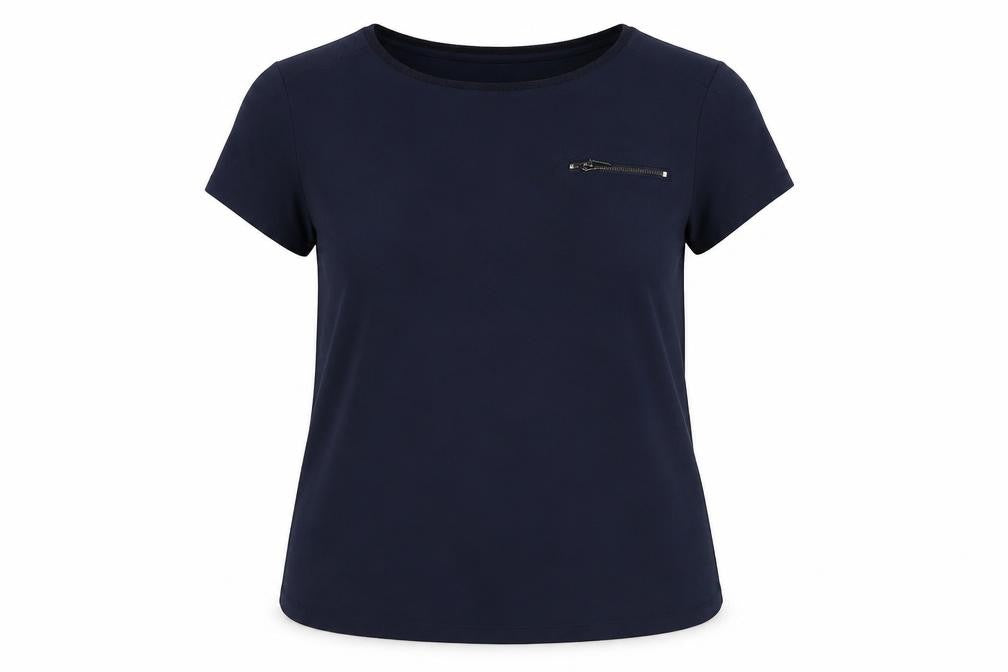 Jasper Conran Blue Women's T-Shirt Size 14 with Zip Accent