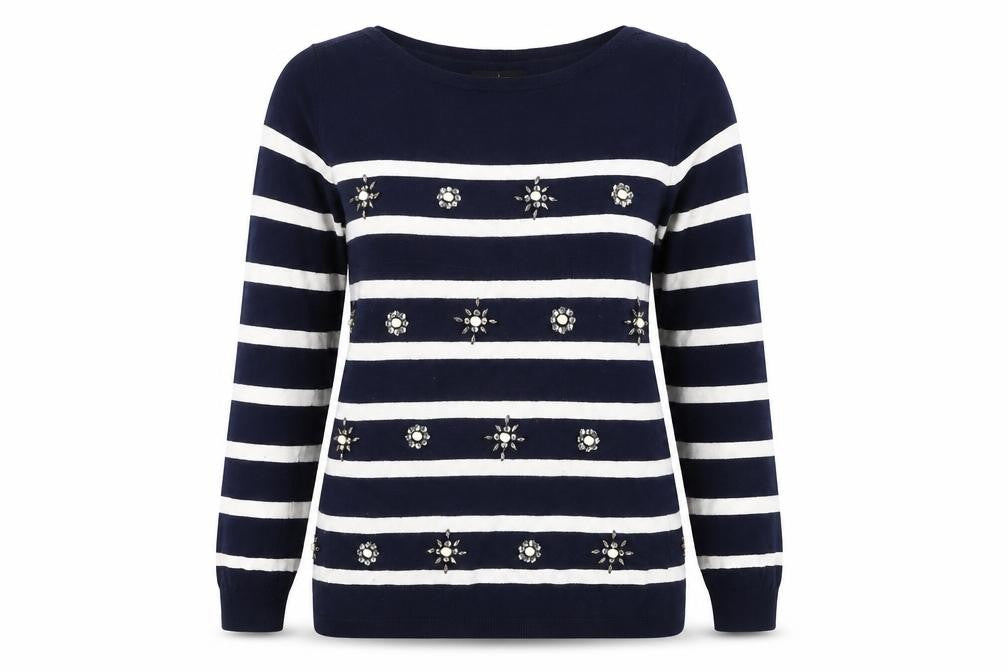 Jasper Conran Women's Blue Striped Pullover Jumper - Size 10