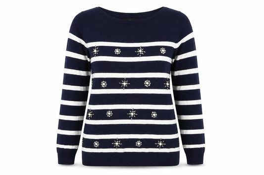 Jasper Conran Women's Blue Striped Pullover Jumper - Size 10