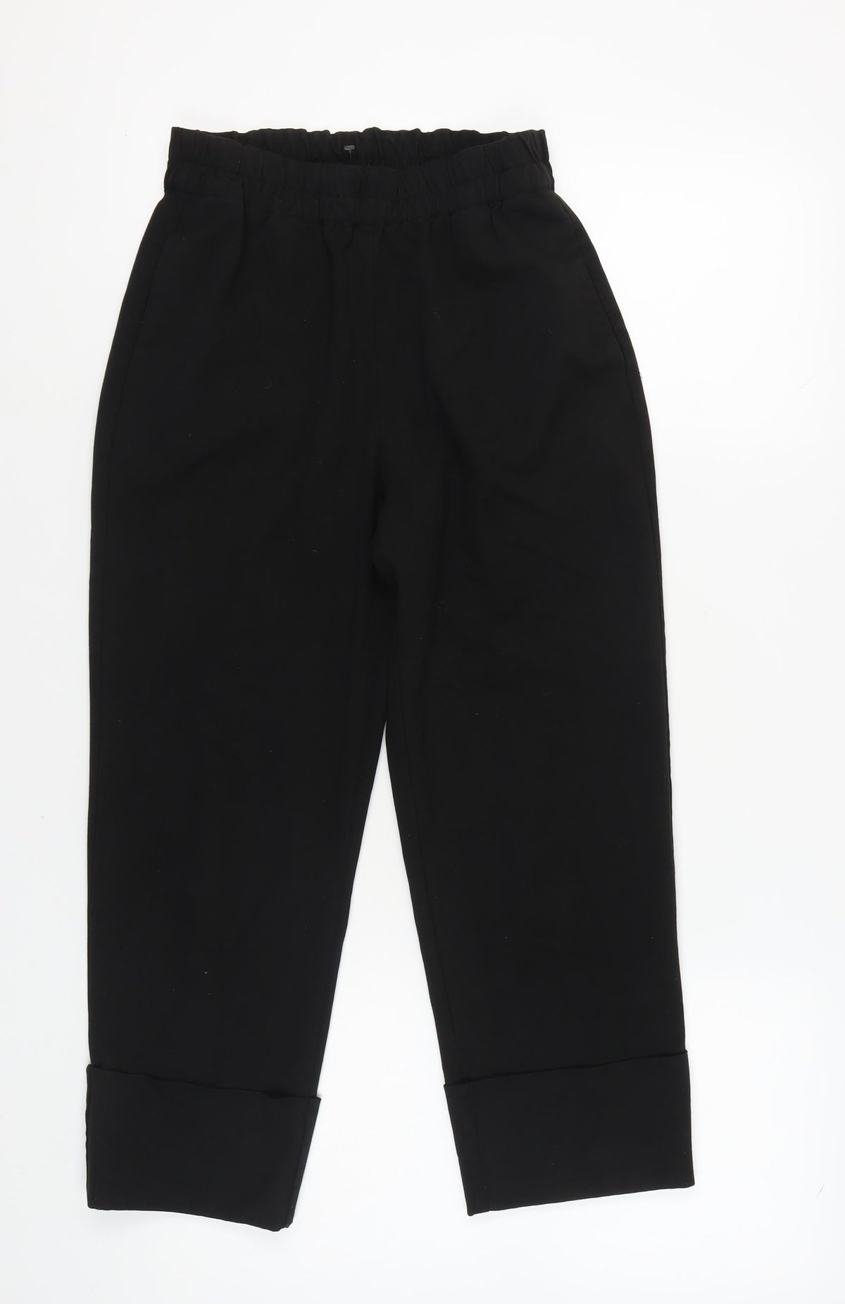 ZARA Women's Black XS Trousers Elastic Waist Cuffed