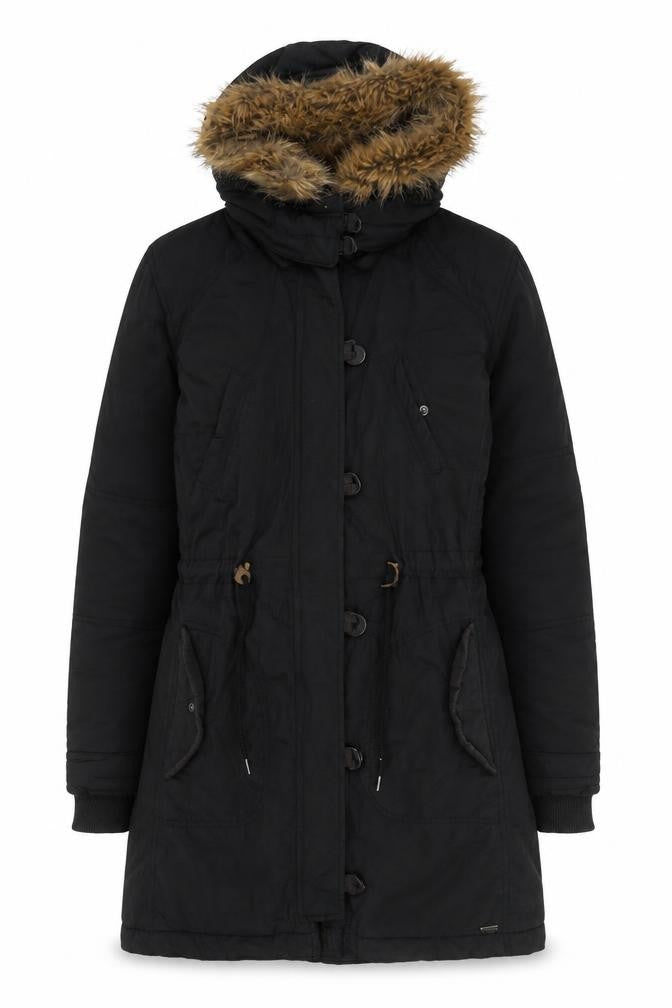 Levi's Women's Black Fur Trim Parka Coat, Medium