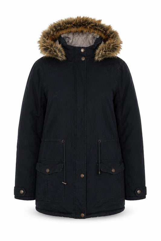 M&Co Women's Black Parka Size 14 Hooded Casual