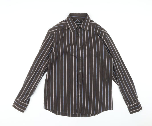 Marks and Spencer Men's Brown Striped Shirt - Size S
