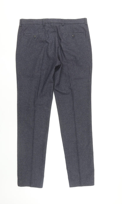 Moss London Men's Grey Check Trousers, Size 34
