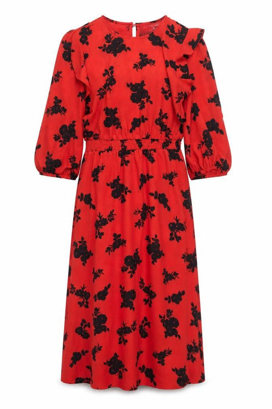 New Look Red Floral Midi Dress for Women Size 8