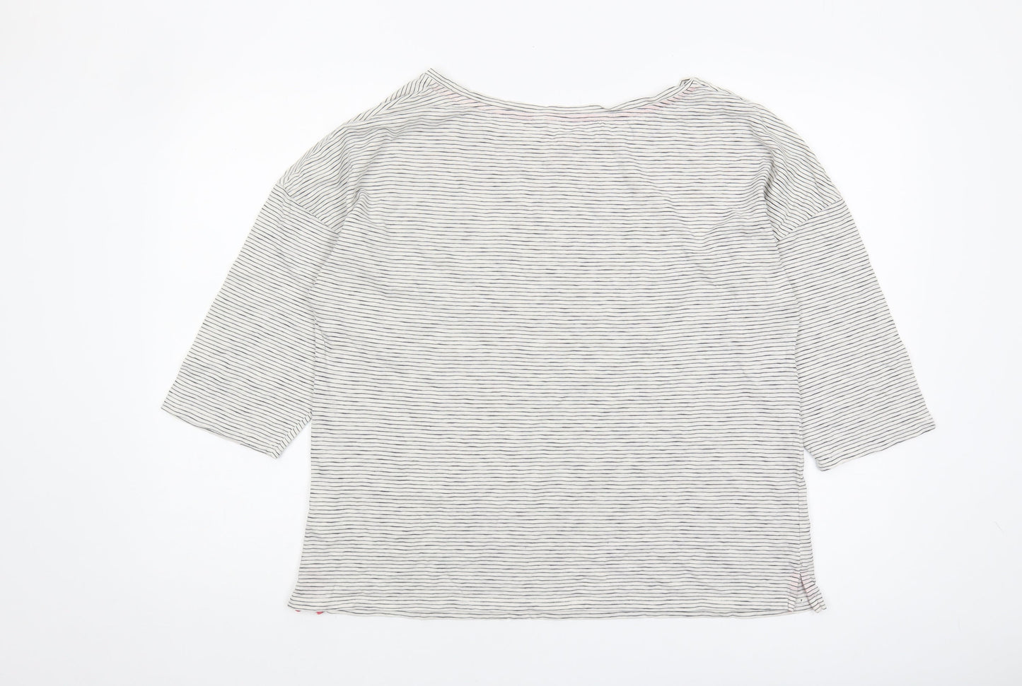 Boden Women's L Striped T-Shirt, 3/4 Sleeve, White