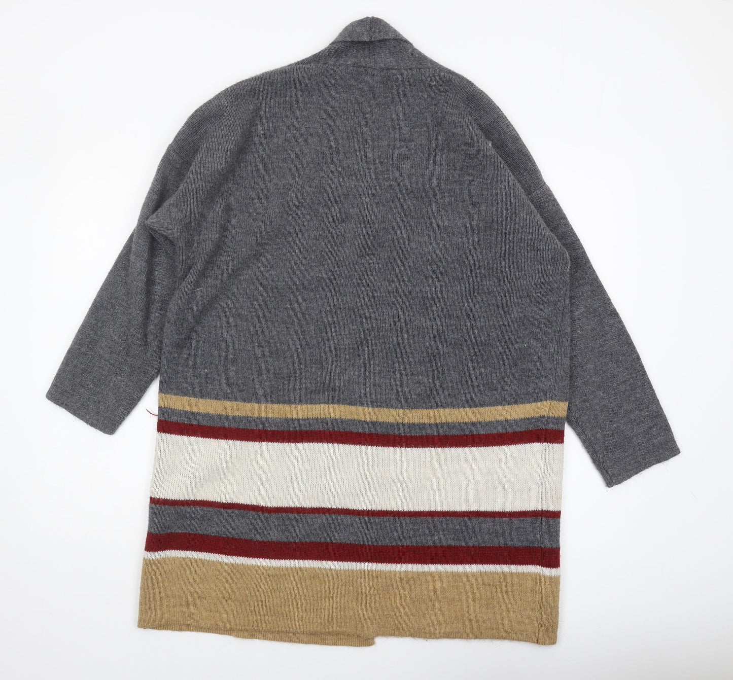 Isabella D. Women's Grey Striped Open Front Cardigan (Size L)