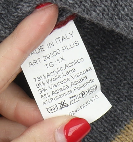 Isabella D. Women's Grey Striped Open Front Cardigan (Size L)