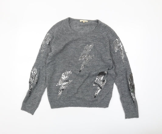 Jeff Women's Grey Sequin Pullover Jumper, Size 2