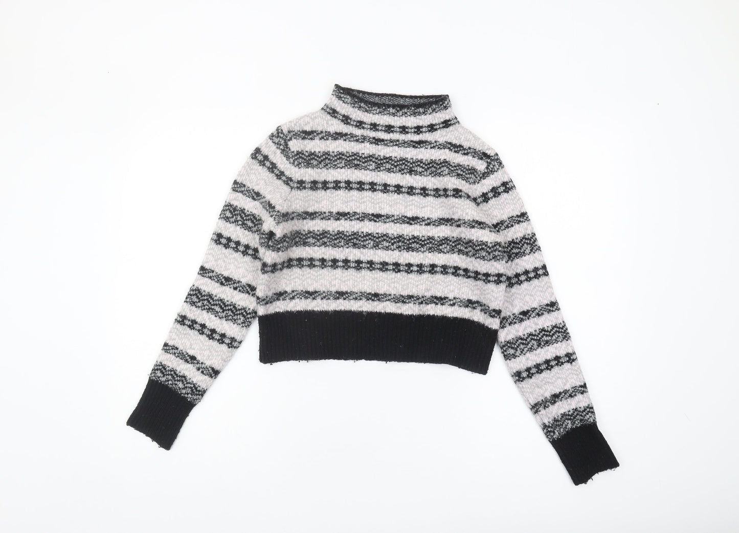 Topshop Women's Striped Mock Neck Cropped Jumper, Black/White, Size 8