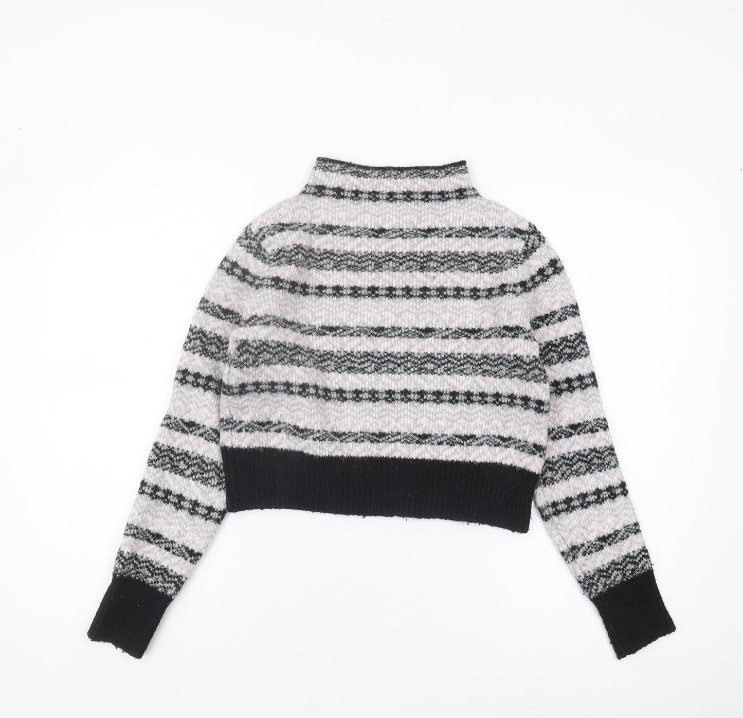 Topshop Women's Striped Mock Neck Cropped Jumper, Black/White, Size 8