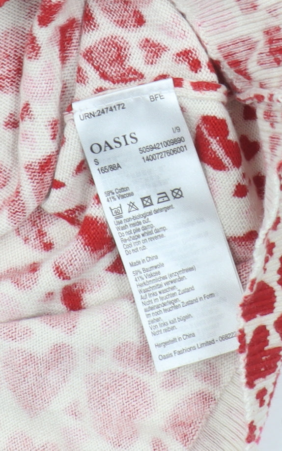 Oasis Women's Red Heart Pattern Pullover Jumper S