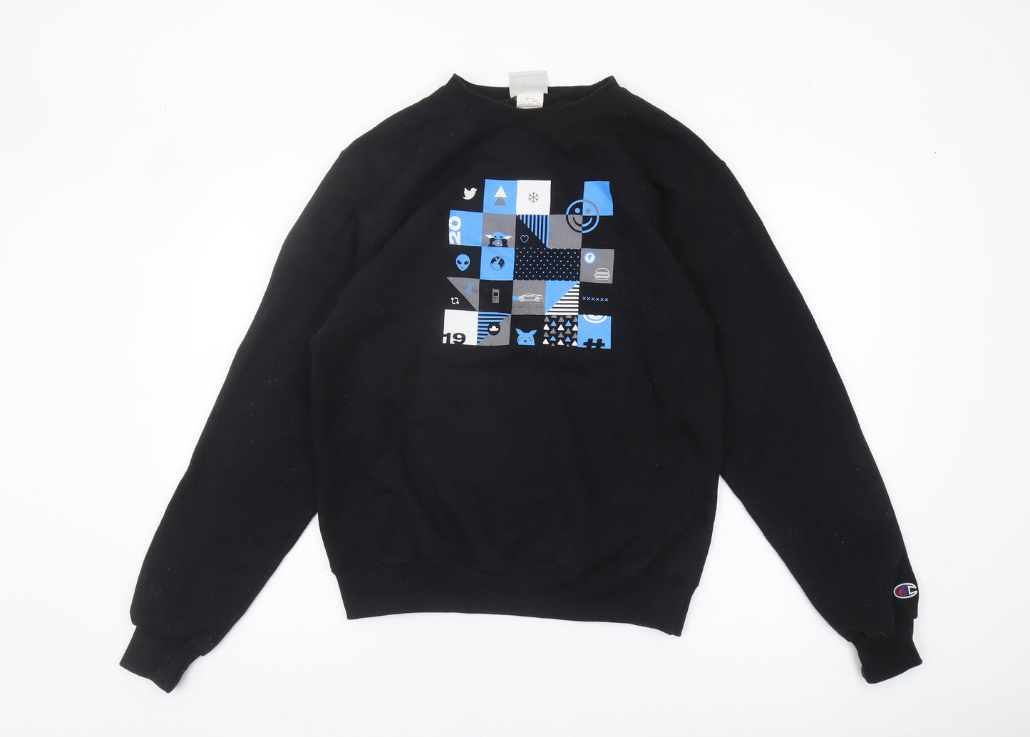Champion Men's Black Graphic Print Pullover Sweatshirt, Size S