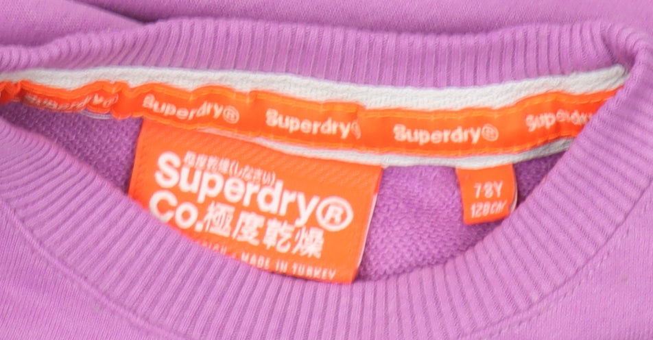 Superdry Girls Purple Pullover Sweatshirt 7 Years Logo Casual