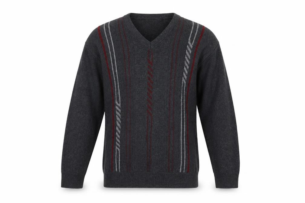 FOX LAND Men's Grey V-Neck Pullover Jumper L