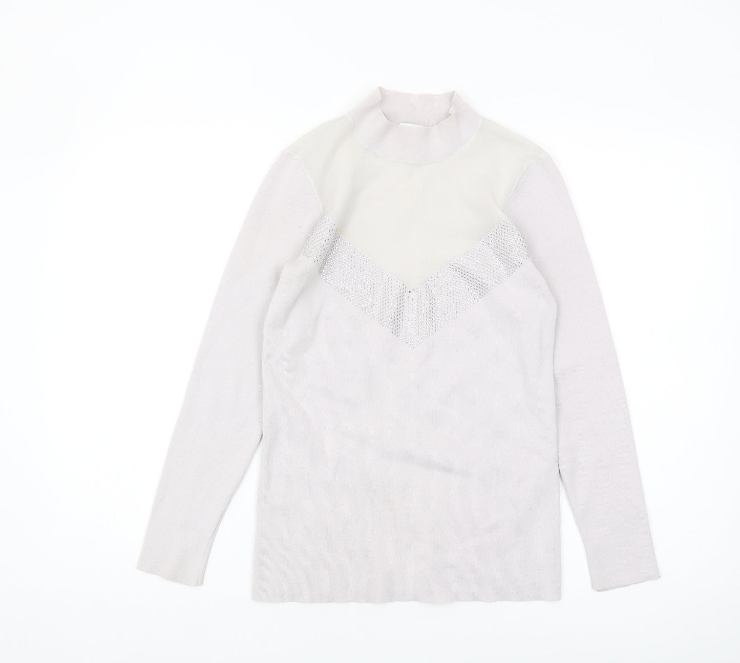 Reiss Women's Ivory Sequin Mock Neck Jumper XS