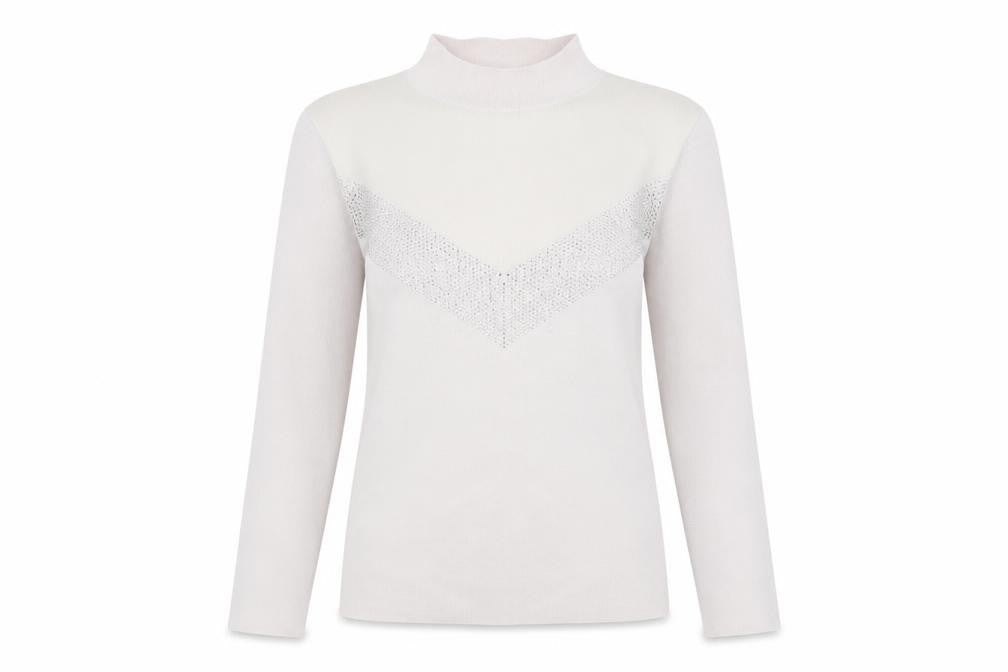 Reiss Women's Ivory Sequin Mock Neck Jumper XS